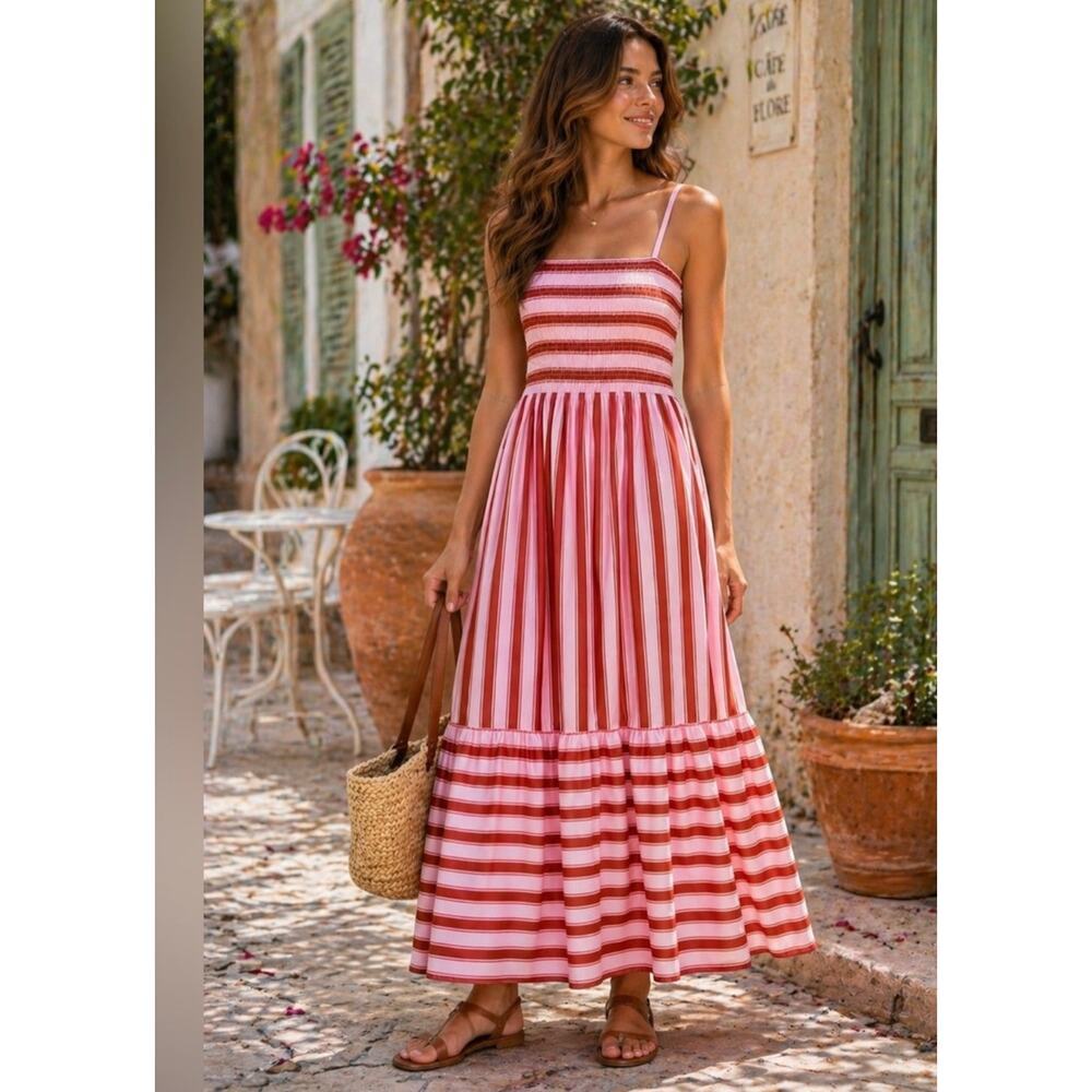 Kate Spade Calais Stripe Smocked Dress Size M